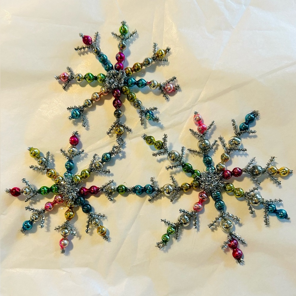 3 Vintage repurposed 3 Snowflake holiday Christmas Ornaments